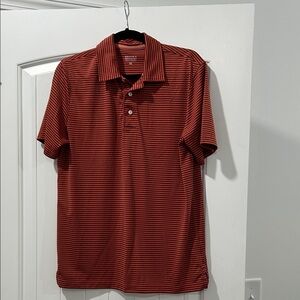 Brooks Brothers Rust and Burgundy Striped Polo Shirt Medium